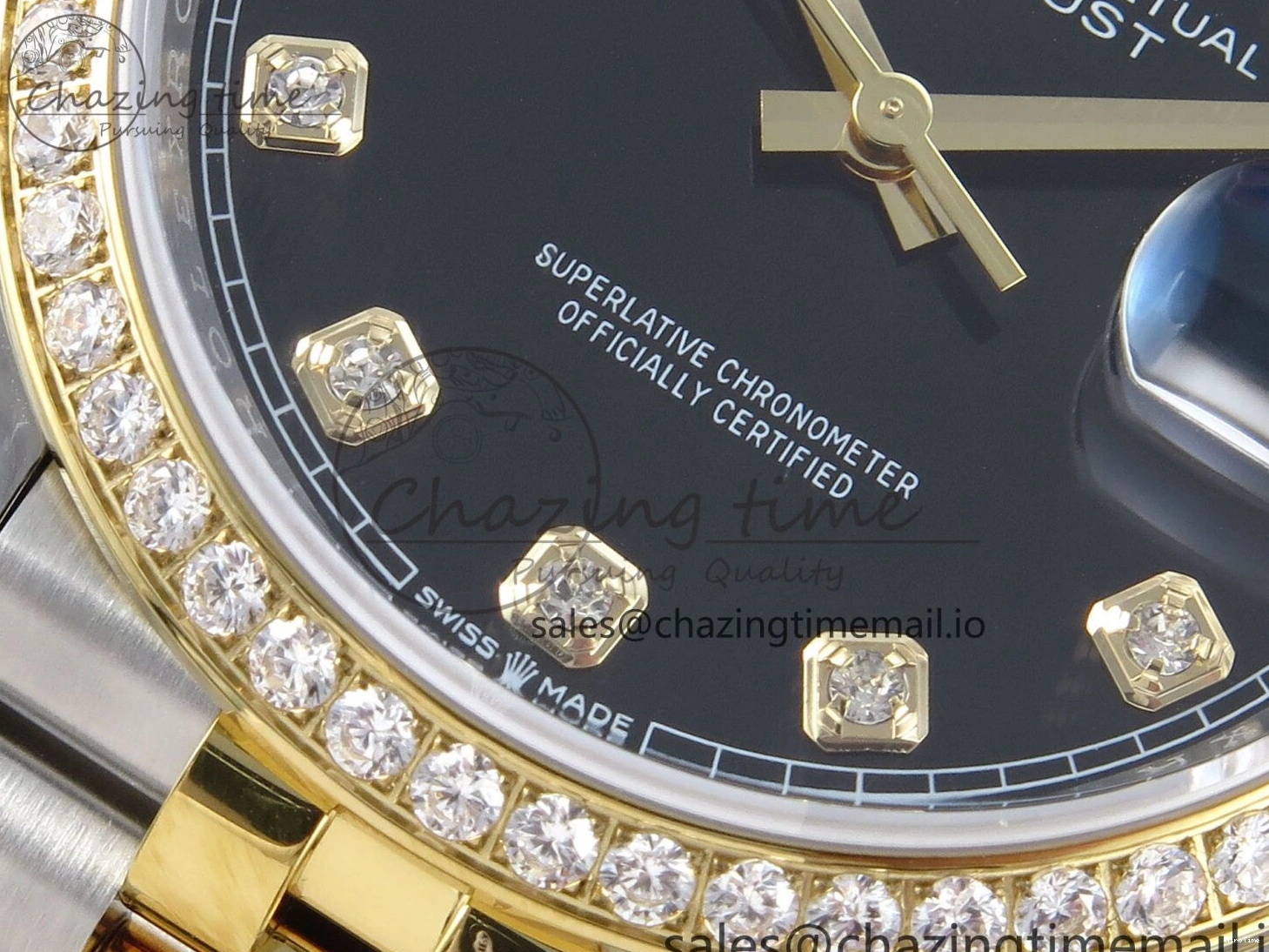 MiroTime 0109 Stretchable DateJust 36 126283RBR EWEF Best Edition Black Diamonds Dial on SS YG Jubilee Bracelet A 634